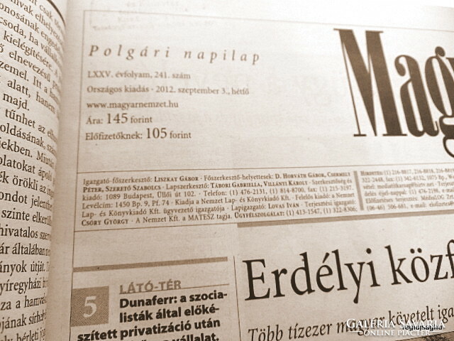 2012 September 3 / Hungarian nation / birthday!? Original newspaper! No.: 22785