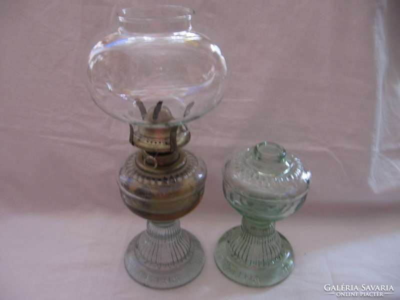 Old Chinese glass kerosene lamp with green and blue container