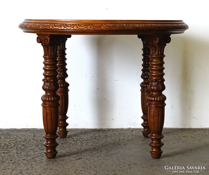 1K244 antique carved round coffee table 70 x 90 cm