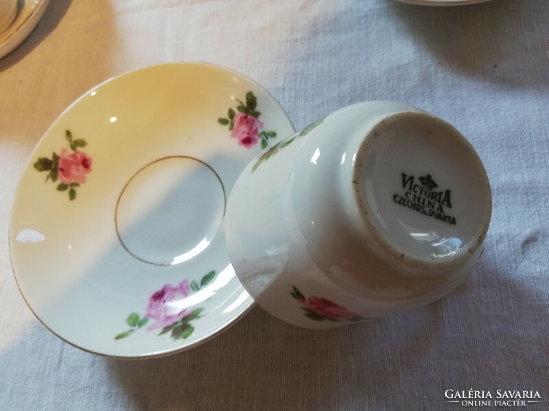 Art Nouveau porcelain Czech victoria pink cups with bottoms 5 pieces for sale!