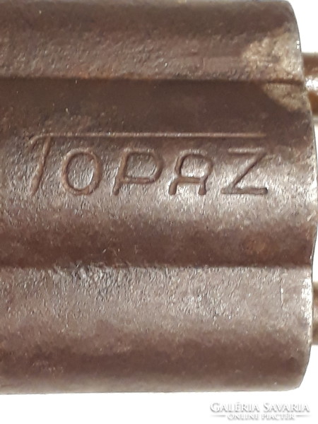 Old iron padlock with key, topaz