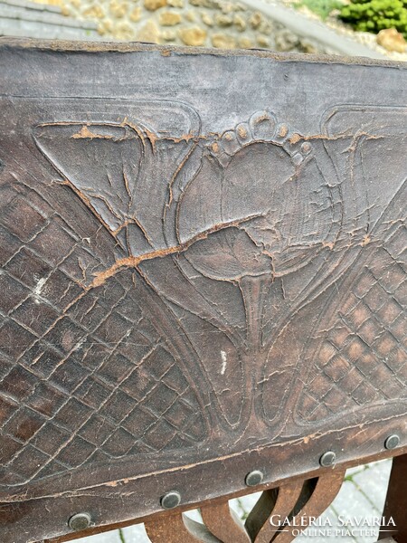 Antique Art Nouveau tulip leather chair