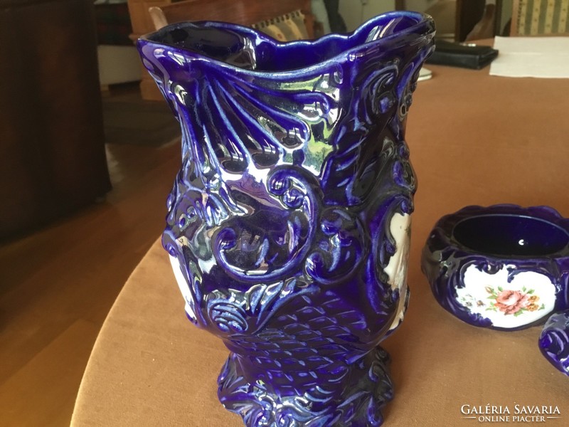 Faimar váza és bonbonier, kobalt.