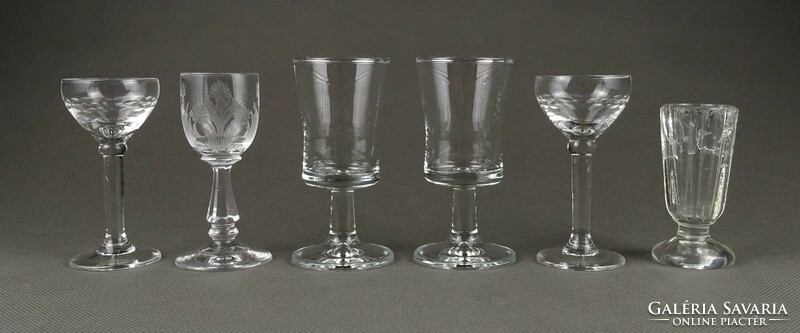 1K173 old mixed short drink stemmed glass set of 6 pieces