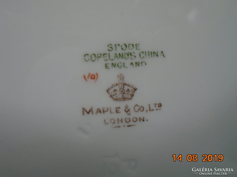 1910 COPELAND kézzel festett Fácános dísztányér az Angol Királyi beszállító Maple&Co jelzésével,