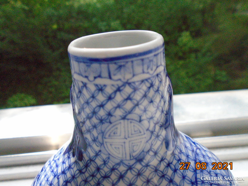 Kangxi blue and white vase hand painted with two different alpine landscapes, pagodas, sign of wealth