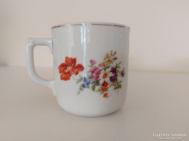 Régi virágos porcelán bögre népi teás csésze