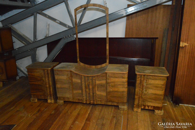 Antique art-deco dressing table + 2 bedside cabinets