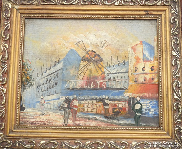 Windmill in the city - unknown artist - marked oil / canvas painting