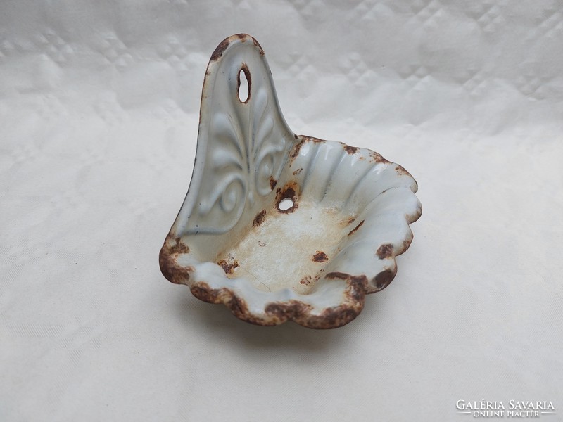 Antique wall soap holder with white enamel old traditional soap holder