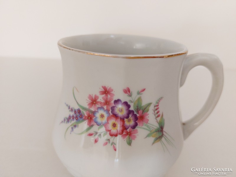 Régi Drasche porcelán bögre virágos népi csésze vintage hasas bögre
