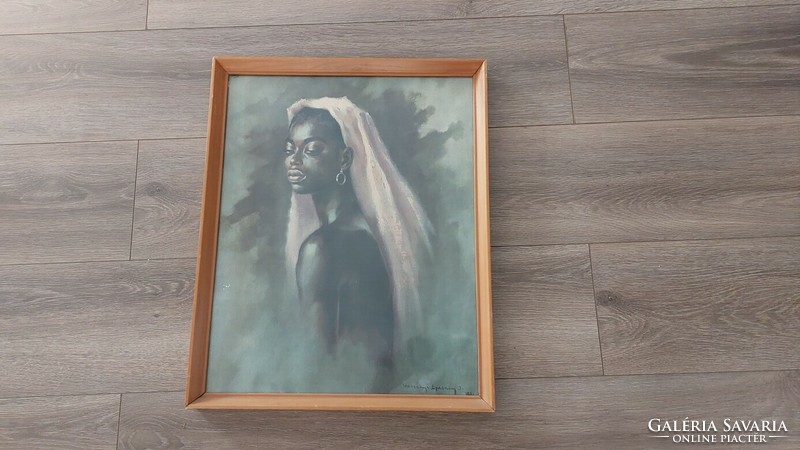 (K) Beautiful portrait painting by Ilona Breznay 42x53 cm with frame