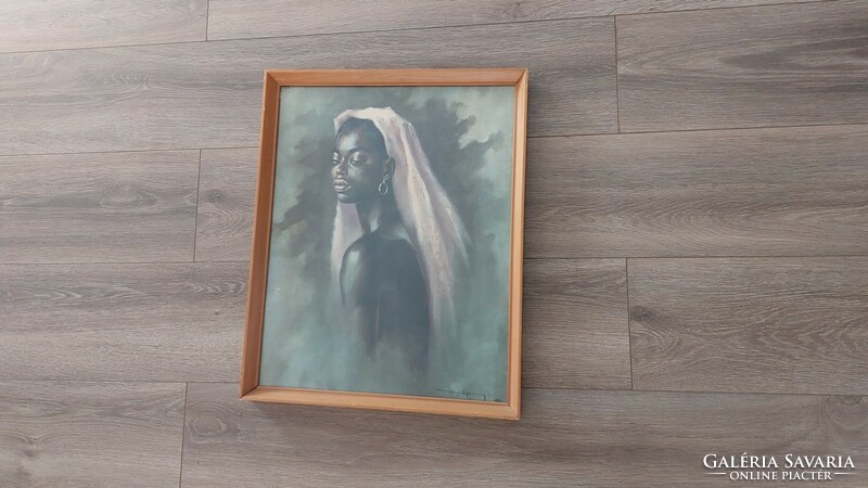 (K) Breznay Ilona szép portré festménye 42x53 cm kerettel