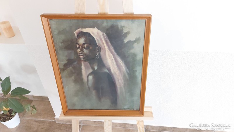 (K) Beautiful portrait painting by Ilona Breznay 42x53 cm with frame