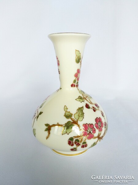 Zsolnay burgundy flower pattern narrow neck vase