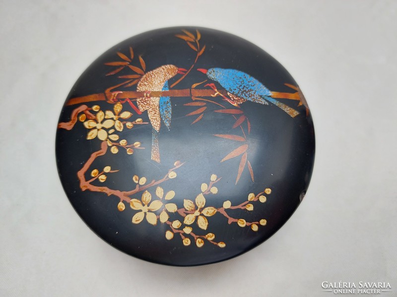 Oriental wood box painted with birds lacquer black bamboo pattern gift box