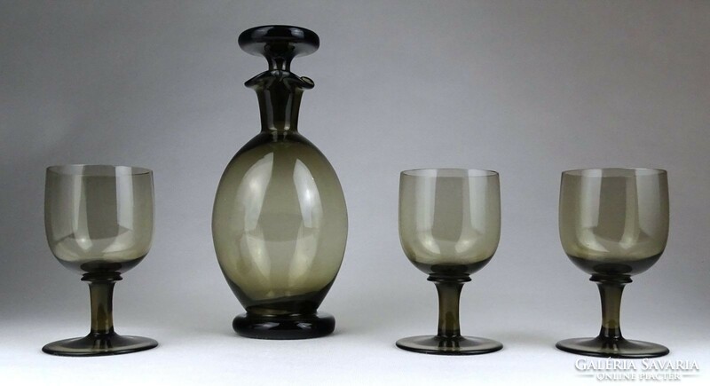 1H760 antique art deco smoky liquor glass serving set