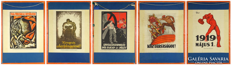 1H841 socialist realist propaganda poster 5 pieces