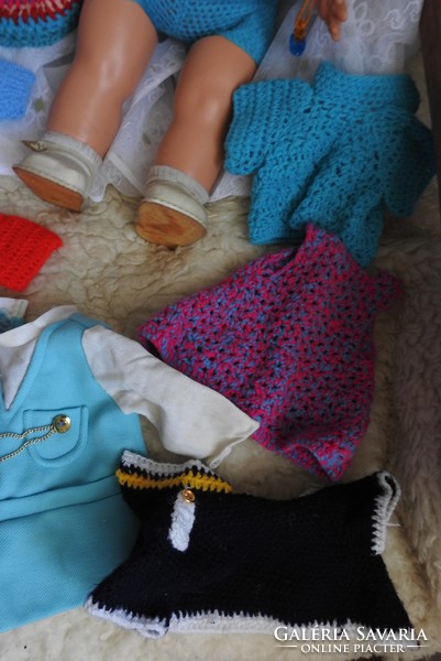 Old blue-eyed sleeping doll - marked doll with many clothes