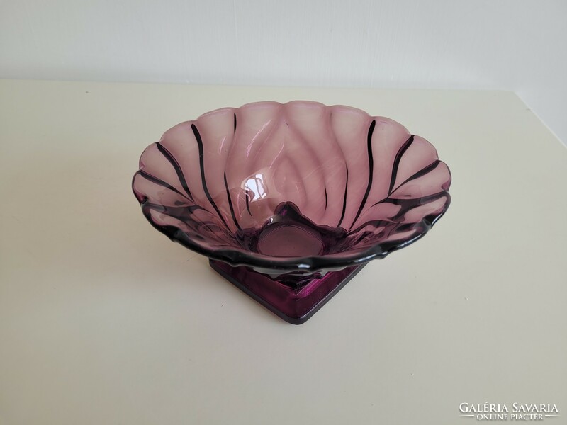 Old retro purple footed glass bowl centerpiece serving bowl mid century
