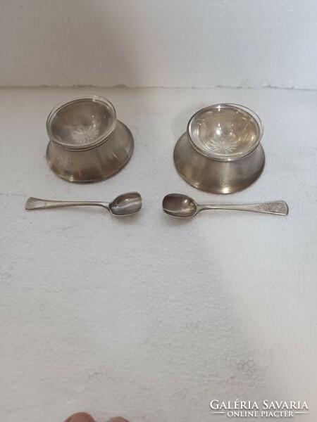 Antique art deco silver fuzertaro pair + spoon
