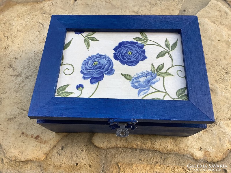 Decoupage blue rose gift box treasure chest box gift box
