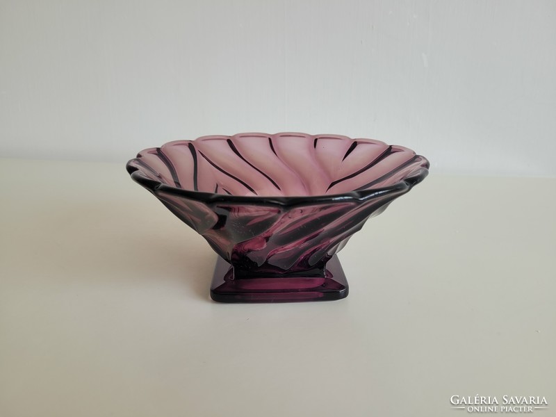 Régi retro lila talpas üvegtál asztalközép kínáló tál mid century