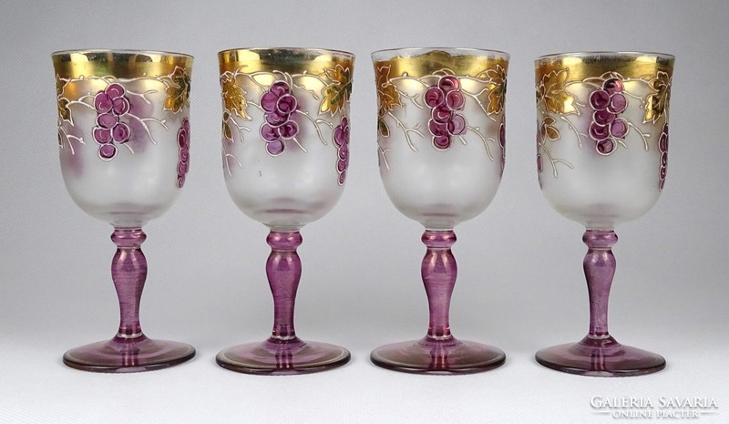 1I019 beautiful gilded grape cluster glass set 4 pieces