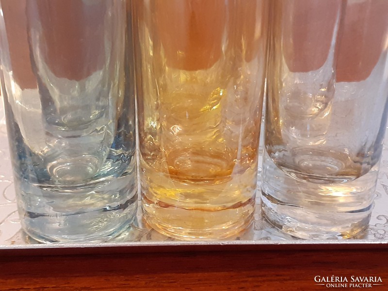 Retro colored glass glass with short drink old glass 6 pcs