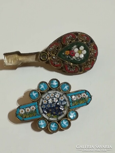 Micromosaic brooches, together,
