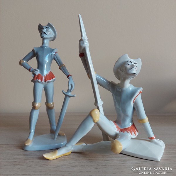 Rare collectible Veress Miklós Köbánya porcelain factory (drasche) Don Quixote figurines