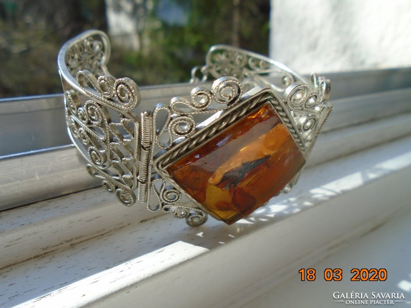 Antique spectacular large amber very rare filigree bracelet