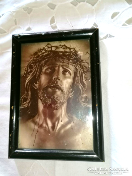 Old holy image from a farmhouse. Jesus with crown of thorns