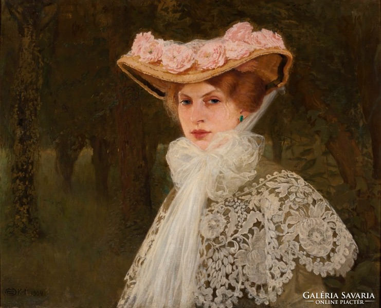 Edward okuń - lady in fancy hat - blindfold canvas reprint