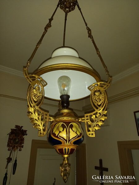 Antique majolica chandelier lamp