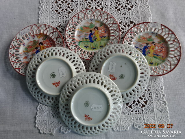 Victoria antik csehszlovák porcelán, áttört szélű, japán mintás tányér, hat darab egyben.  Vanneki!