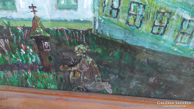 (K) Város vagy falukép festmény 55x75 cm szignózott