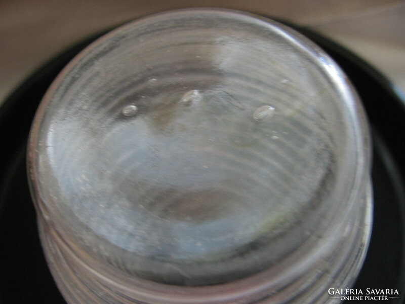 Retro art deco pansy, striped pressed glass vase, spout