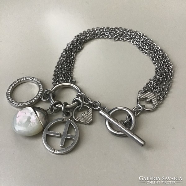 Original Emporio Armani women's silver bracelet with pearls and other decorations