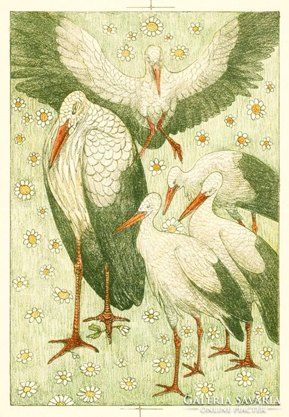 Hoytema - Gólyák a réten - vakrámás vászon reprint
