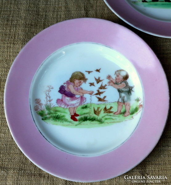 Antik porcelán gyermek tányér, gyerek tányér, mese tányér