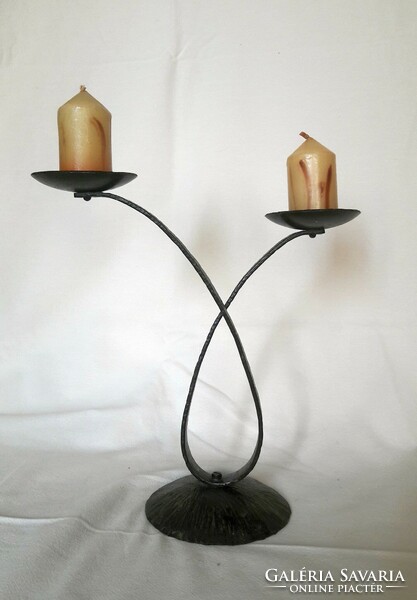 Hand Forged Antique Finish Art Deco Retro Craftsman Candle Holder with Candles