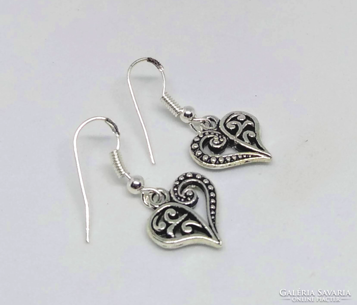 Filigree heart silver-plated earrings