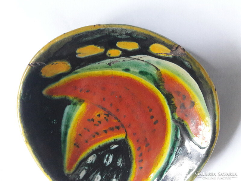 Retro watermelon marked craftsman bowl, fun piece even when damaged, 60s-70s, nostalgia