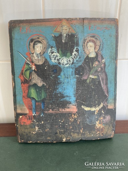 Fatáblára festett vallási jelenet ikon ikonfestészet