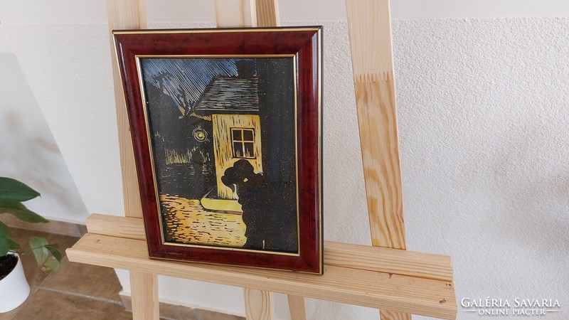 (K) Várkonyi Károly  Hangulatos kis kép 23x28 cm kerettel "szerelmesek"