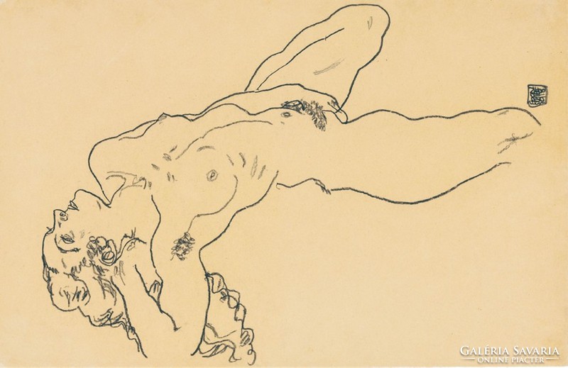Egon schiele lying female nude back reprint art print
