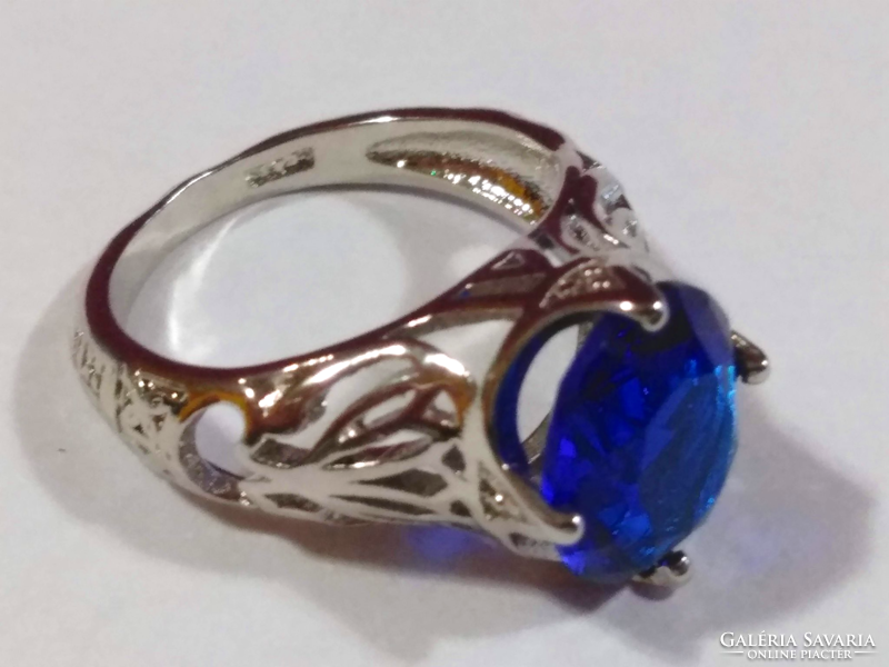 925-S silver filled (sf) ring with rhodium coating, sapphire cz stone size 8.5/58