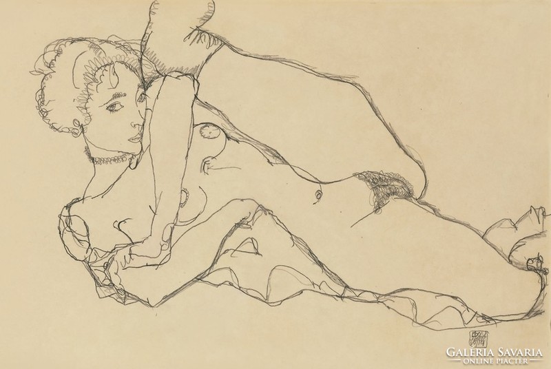 Egon Schiele Reclining Female Nude With Raised Legs reprint erotic art print