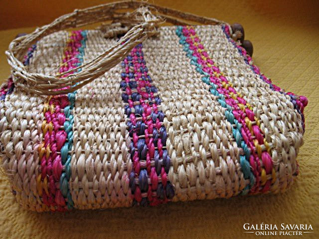 Wicker and wooden small natural craft bag